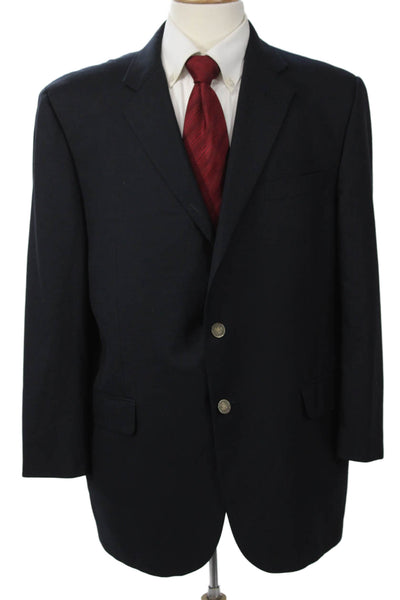 Hickey Freeman Mens Dark Blue 100% Wool Classic Blazer Button Solid Size 42