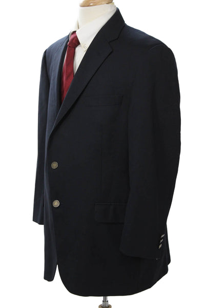 Hickey Freeman Mens Dark Blue 100% Wool Classic Blazer Button Solid Size 42