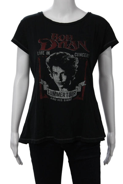 Recycled Karma Women Black Graphic Music T-Shirt Short Sleeve Size L