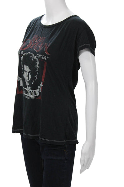 Recycled Karma Women Black Graphic Music T-Shirt Short Sleeve Size L