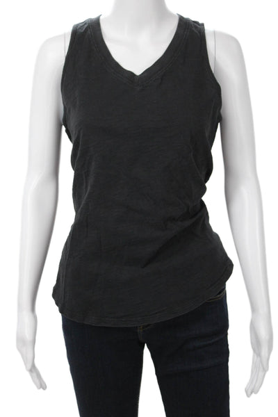 Leallo Womens Jersey V-Neck Black Sleeveless Tank Cotton Size M