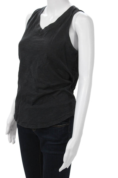 Leallo Womens Jersey V-Neck Black Sleeveless Tank Cotton Size M