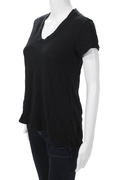 Wilt Women Basic Black V-Neck Cotton T-Shirt Short Sleeve Size S