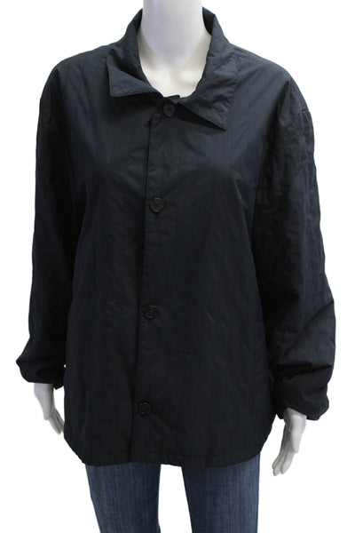 Club Monaco Womens Quilted Windbreaker Jacket Black Collared Button Size L