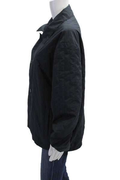 Club Monaco Womens Quilted Windbreaker Jacket Black Collared Button Size L