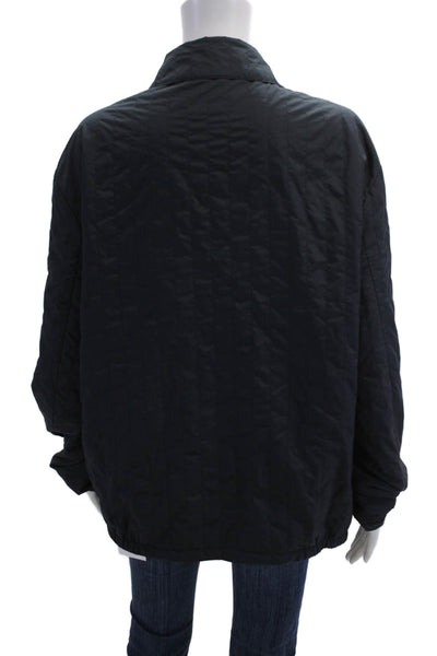 Club Monaco Womens Quilted Windbreaker Jacket Black Collared Button Size L