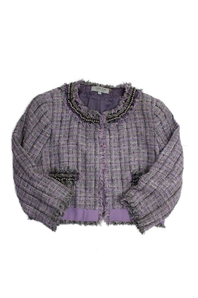 Teri Jon Sportswear Womens Purple Hook Eye Crew Neck 3/4 Sleeve Jacket Size 8