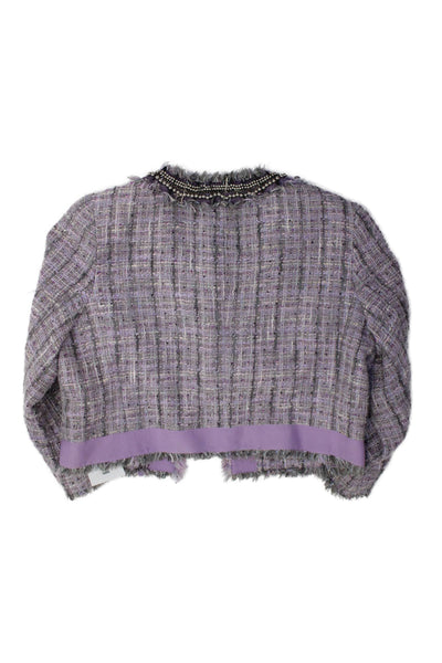 Teri Jon Sportswear Womens Purple Hook Eye Crew Neck 3/4 Sleeve Jacket Size 8
