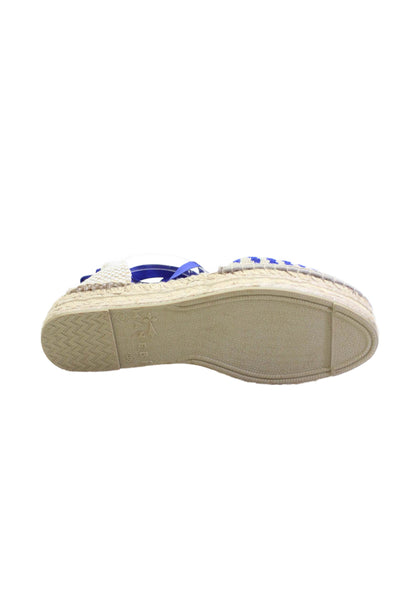 Manebi Women's Ankle Wrap Espadrille Blue Ribbon Sandals Beige Size 38