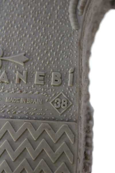 Manebi Women's Ankle Wrap Espadrille Blue Ribbon Sandals Beige Size 38