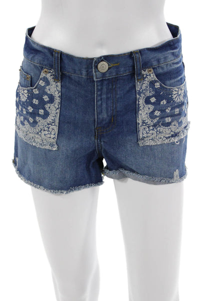 Molly Bracken Unisex Dark Blue Paisley Boho Poly Cotton Elastane Shorts Size S