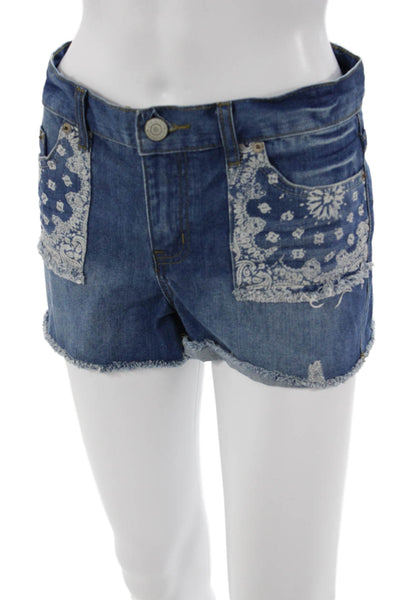 Molly Bracken Unisex Dark Blue Paisley Boho Poly Cotton Elastane Shorts Size S