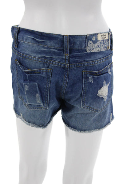 Molly Bracken Unisex Dark Blue Paisley Boho Poly Cotton Elastane Shorts Size S