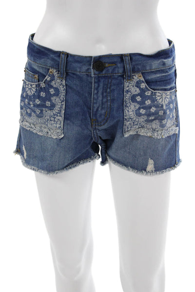 Molly Bracken Unisex Bohemian Paisley Blue Shorts Button Cotton Size XS