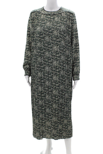 Harper Womens Maxi Shift Dress Green Long Sleeve Round Neck Button Size M