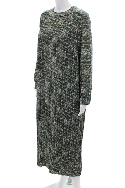 Harper Womens Maxi Shift Dress Green Long Sleeve Round Neck Button Size M