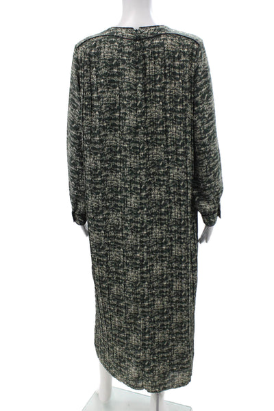 Harper Womens Maxi Shift Dress Green Long Sleeve Round Neck Button Size M