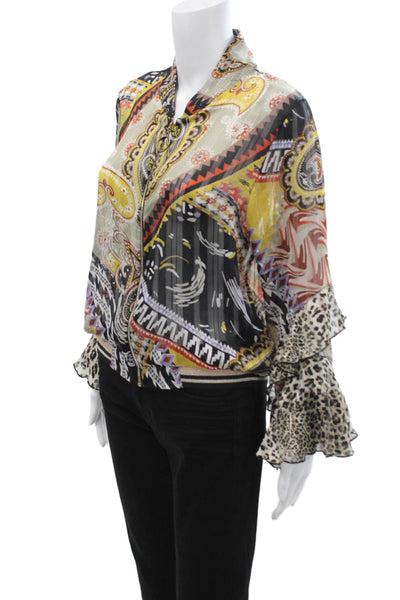 Jeff Gallano Womens Black Paisley Long Sleeve Zip Blouse Size 2