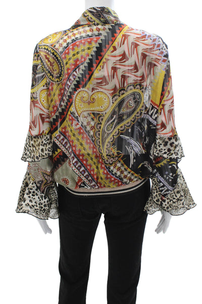 Jeff Gallano Womens Black Paisley Long Sleeve Zip Blouse Size 2