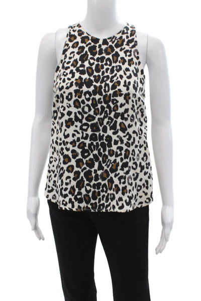 A.L.C. Womens Silk Animal Print Tank Black Sleeveless Round Neck Size XS