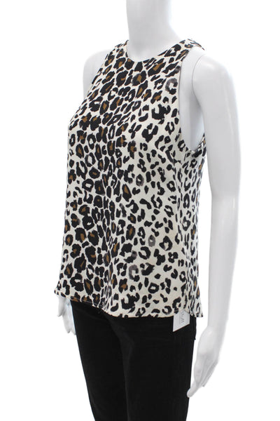 A.L.C. Womens Silk Animal Print Tank Black Sleeveless Round Neck Size XS