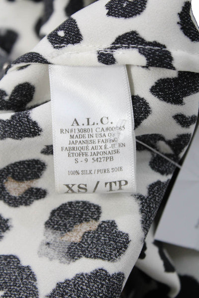 A.L.C. Womens Silk Animal Print Tank Black Sleeveless Round Neck Size XS