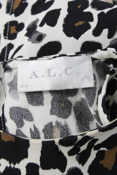 A.L.C. Womens Silk Animal Print Tank Black Sleeveless Round Neck Size XS