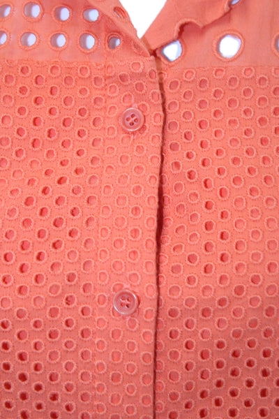 Akris Punto Women Geometric Collared Button-Up Blouse Orange 3/4 Sleeve Size 2