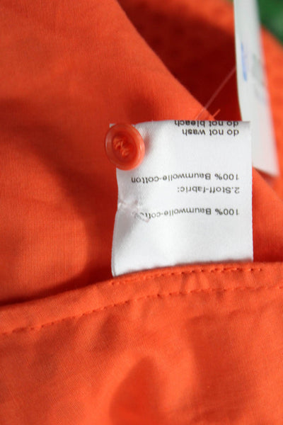 Akris Punto Women Geometric Collared Button-Up Blouse Orange 3/4 Sleeve Size 2