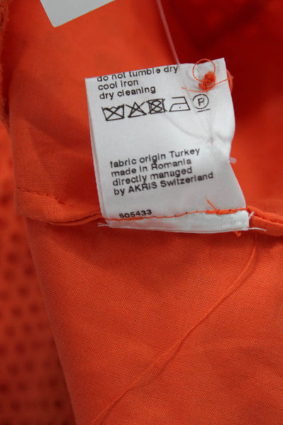 Akris Punto Women Geometric Collared Button-Up Blouse Orange 3/4 Sleeve Size 2
