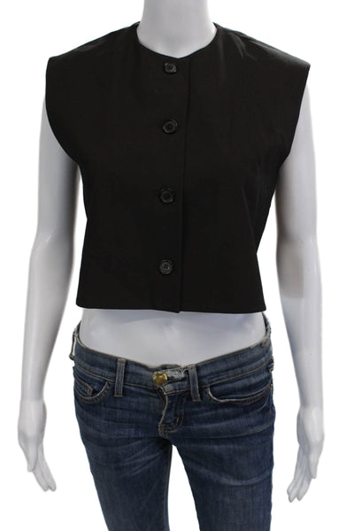 Zara Women Cropped Button Up Sleeveless Black Crewneck Top 90s Size XS