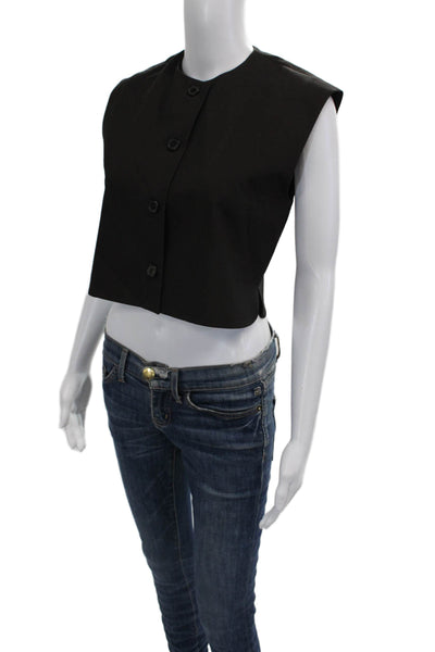Zara Women Cropped Button Up Sleeveless Black Crewneck Top 90s Size XS