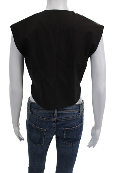 Zara Women Cropped Button Up Sleeveless Black Crewneck Top 90s Size XS