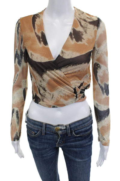 Jonathan Simkhai Women Cropped V-Neck Long Sleeve Beige Blouse Size XS