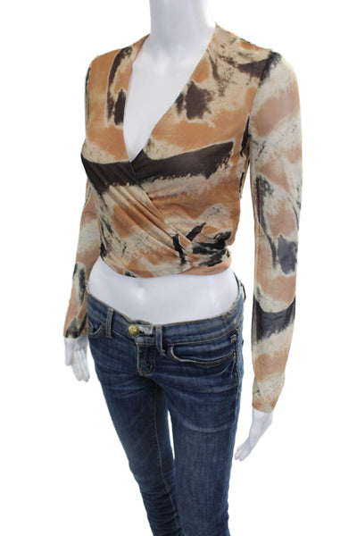 Jonathan Simkhai Women Cropped V-Neck Long Sleeve Beige Blouse Size XS