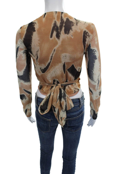 Jonathan Simkhai Women Cropped V-Neck Long Sleeve Beige Blouse Size XS