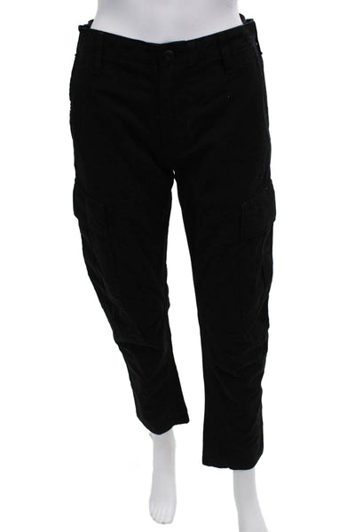 Re/Done Unisex Cargo Cropped Pants Black Cotton Army Button Size 24