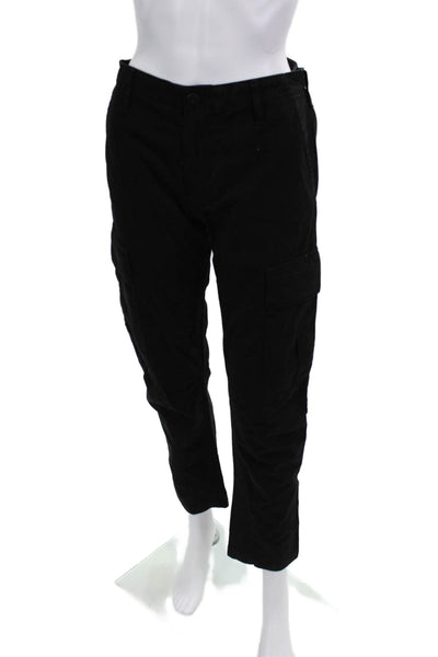 Re/Done Unisex Cargo Cropped Pants Black Cotton Army Button Size 24