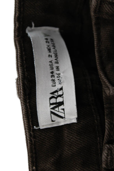Zara Women Skinny Jeans Brown Cotton Blend Button Closure Size 2