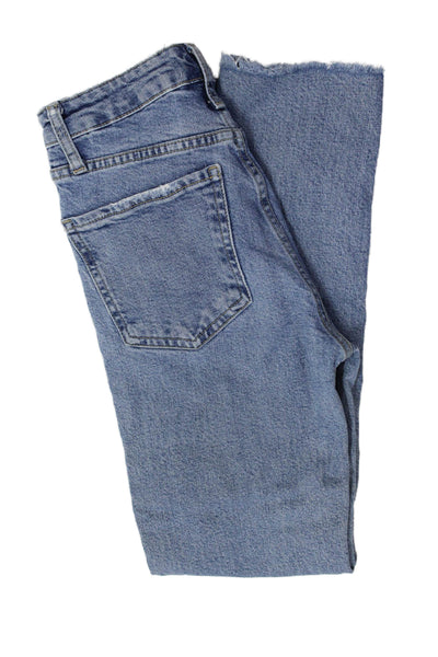 Zara Womens Mom Straight Jeans Blue Mid Rise Button 29 Inseam Size 0