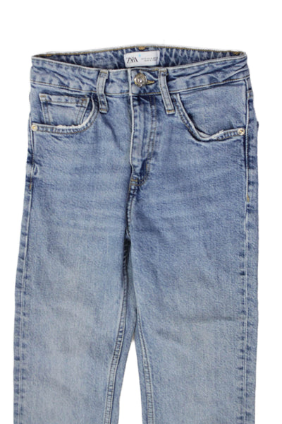 Zara Womens Mom Straight Jeans Blue Mid Rise Button 29 Inseam Size 0