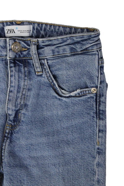 Zara Womens Mom Straight Jeans Blue Mid Rise Button 29 Inseam Size 0