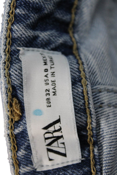 Zara Womens Mom Straight Jeans Blue Mid Rise Button 29 Inseam Size 0