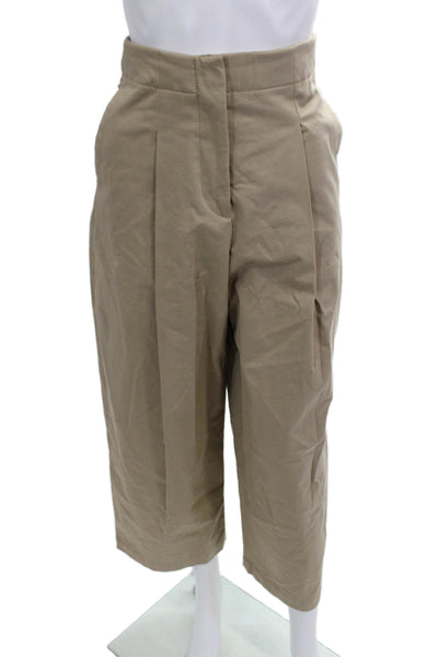 Zara Womens Cropped Khaki Pants Beige Cotton Elastane Size XS