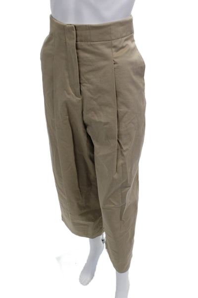 Zara Womens Cropped Khaki Pants Beige Cotton Elastane Size XS