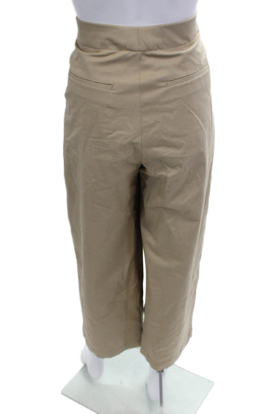 Zara Womens Cropped Khaki Pants Beige Cotton Elastane Size XS