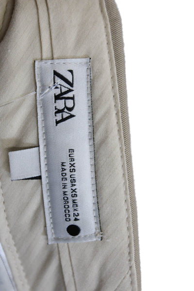Zara Womens Cropped Khaki Pants Beige Cotton Elastane Size XS