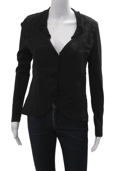 Luna Luz Womens Black Linen Cotton Blend VNeck Button Blazer Long Sleeve Size XS