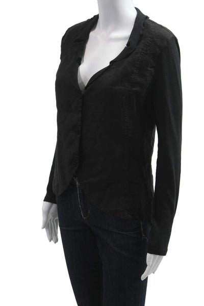 Luna Luz Womens Black Linen Cotton Blend VNeck Button Blazer Long Sleeve Size XS