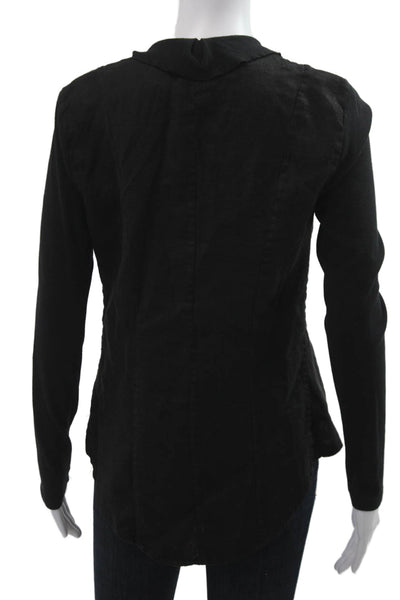 Luna Luz Womens Black Linen Cotton Blend VNeck Button Blazer Long Sleeve Size XS